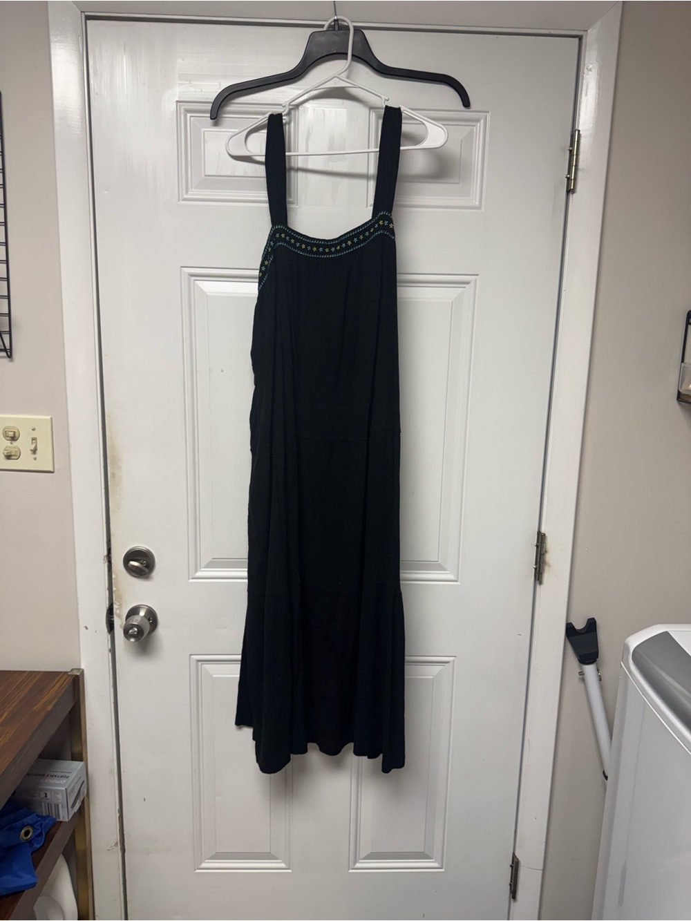 Black Sleeveless Maxi Dress with Embroidered Yoke